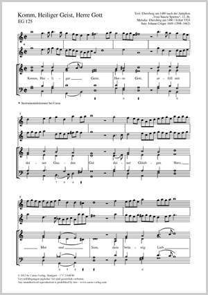 Crüger: Come, Holy Ghost, God and Lord - Sheet music | Carus-Verlag