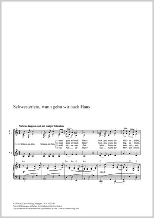 Brahms: Schwesterlein, wann gehn wir nach Haus - Sheet music | Carus-Verlag