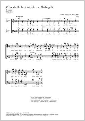 Bruckner: O ihr, die ihr heut' mit mir zum Grabe geht - Sheet music | Carus-Verlag