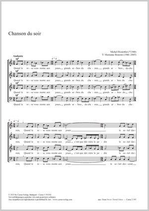 Hostettler: Chanson du soir - Sheet music | Carus-Verlag