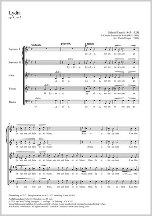 Fauré: Lydia - Sheet music | Carus-Verlag